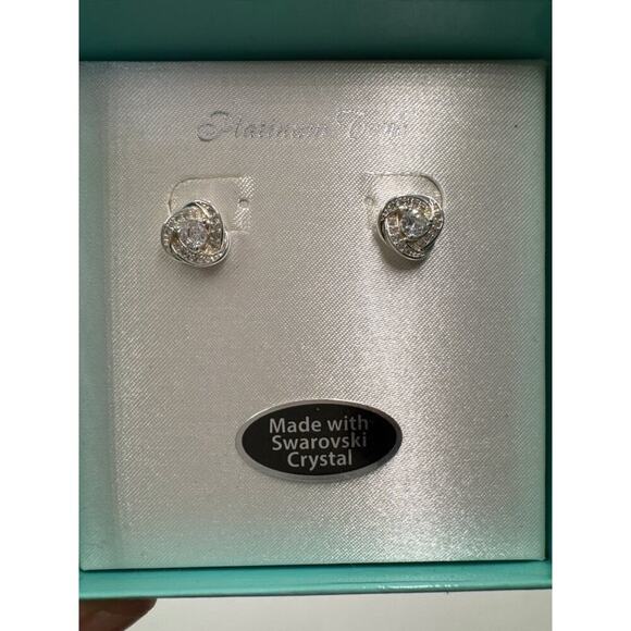 Swarovski · Platinum Tone · Crystal Heart Stud Earrings · Silver Sparkle Jewelry - Picture 3 of 5